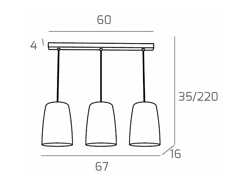 Sospensione Cromo Rettangolare 3 Luci Ambra