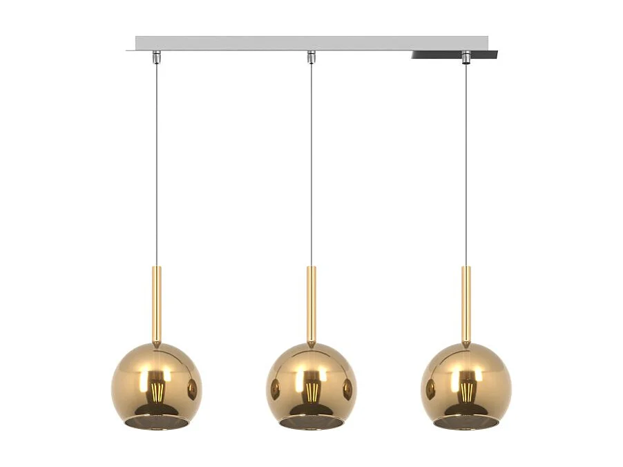 Sosp. Cromo Rettangolare 3 Luci Vetri Tutti Piccolo Oro