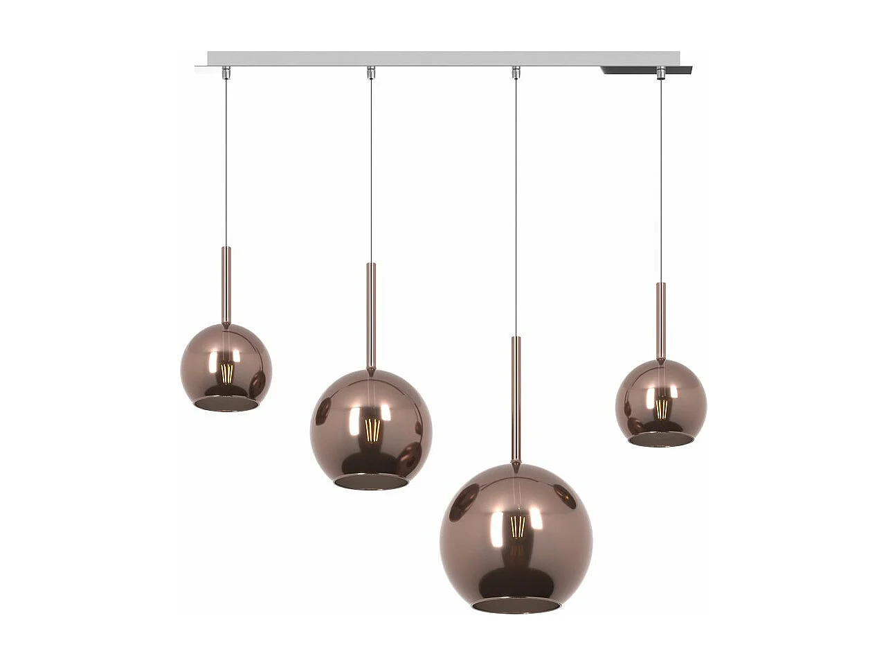 Sosp. Cromo Rettangolare 4 Luci Vetri (1 Grande+1 Medio+2 Piccolo) Tutti Rame