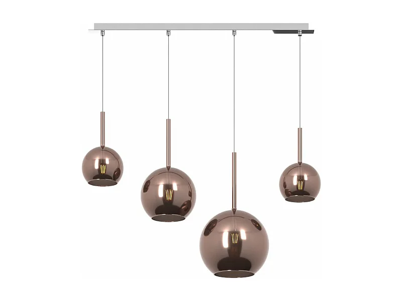 Sosp. Cromo Rettangolare 4 Luci Vetri (1 Grande+1 Medio+2 Piccolo) Tutti Rame