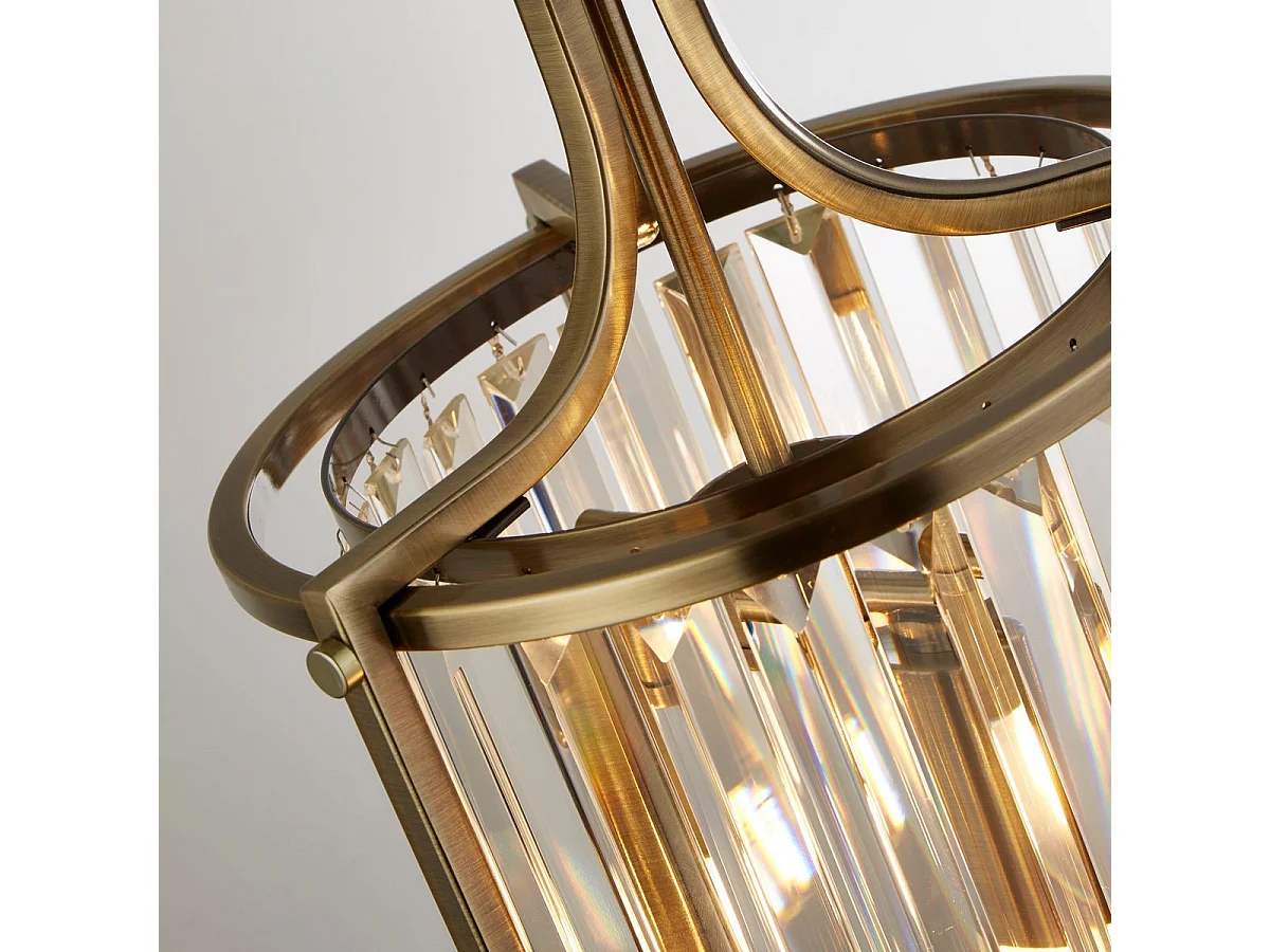 Searchlight Victoria Lámpara colgante de 2 luces, latón antiguo, cristal transparente