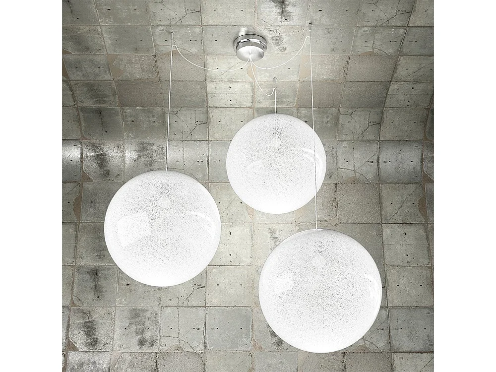 Sospensione Contemp Glitter Metallo Cromo Vetro Soffiato Trasp 3 Luci E27 40Cm