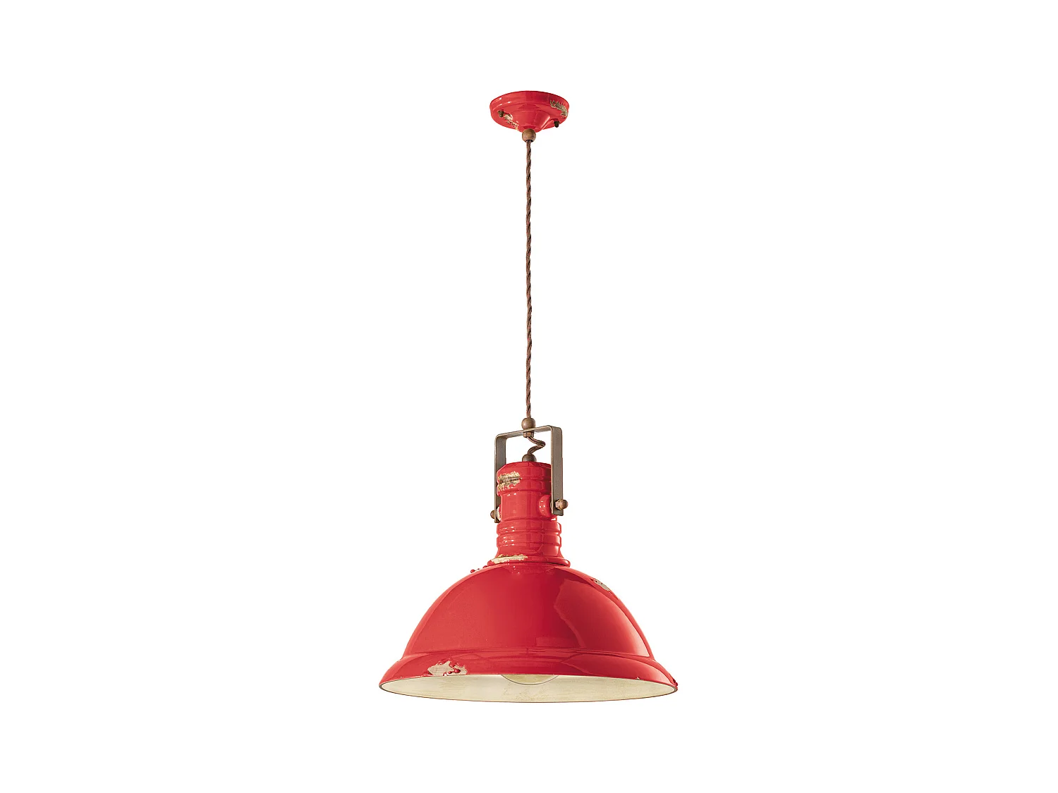 Lampadario Industrial Ferro E Ceramica Vintage Rosso 1 Luce E27 40Cm