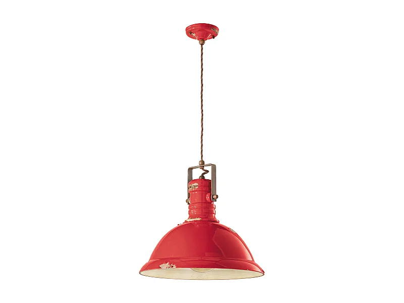 Lampadario Industrial Ferro E Ceramica Vintage Rosso 1 Luce E27 40Cm