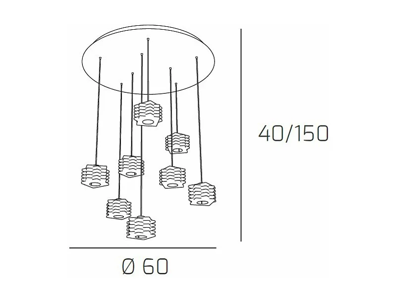 Sospensione Contemporanea Rubik Metallo Cromo Diffusore Cristallo 8 Luci G9