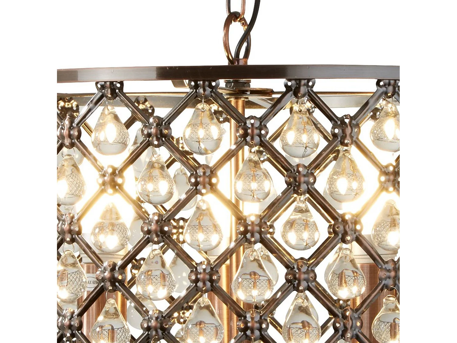 Searchlight Marquise - Sospensione a soffitto a 3 luci in rame con cristalli di vetro, attacco E14