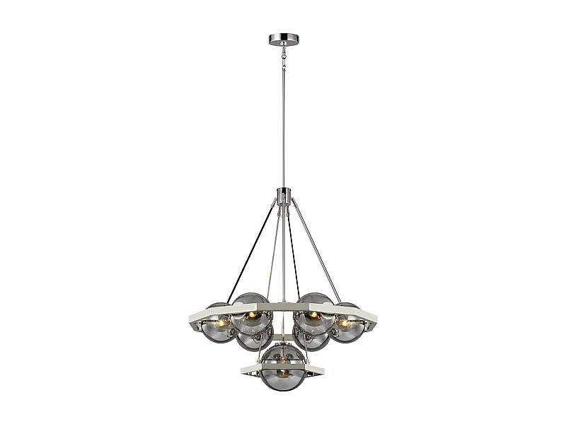 Lampadario Contemporaneo Harper Acciaio Nichel Lucido Vetro 7 Luci E14