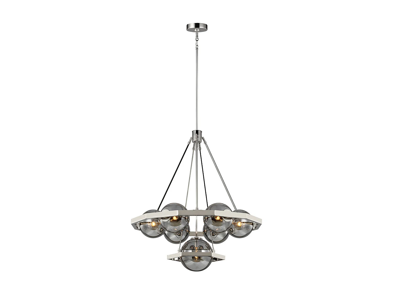 Lampadario Contemporaneo Harper Acciaio Nichel Lucido Vetro 7 Luci E14