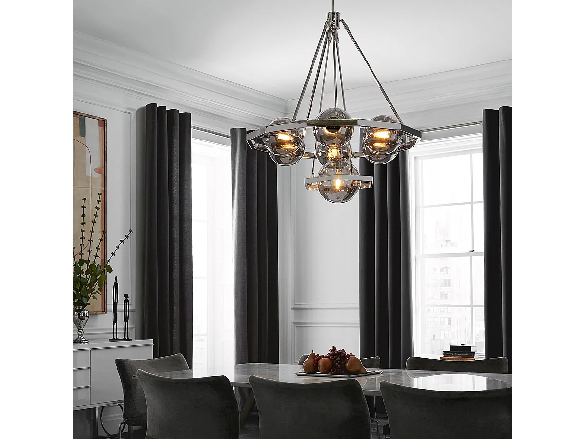 Lampadario Contemporaneo Harper Acciaio Nichel Lucido Vetro 7 Luci E14