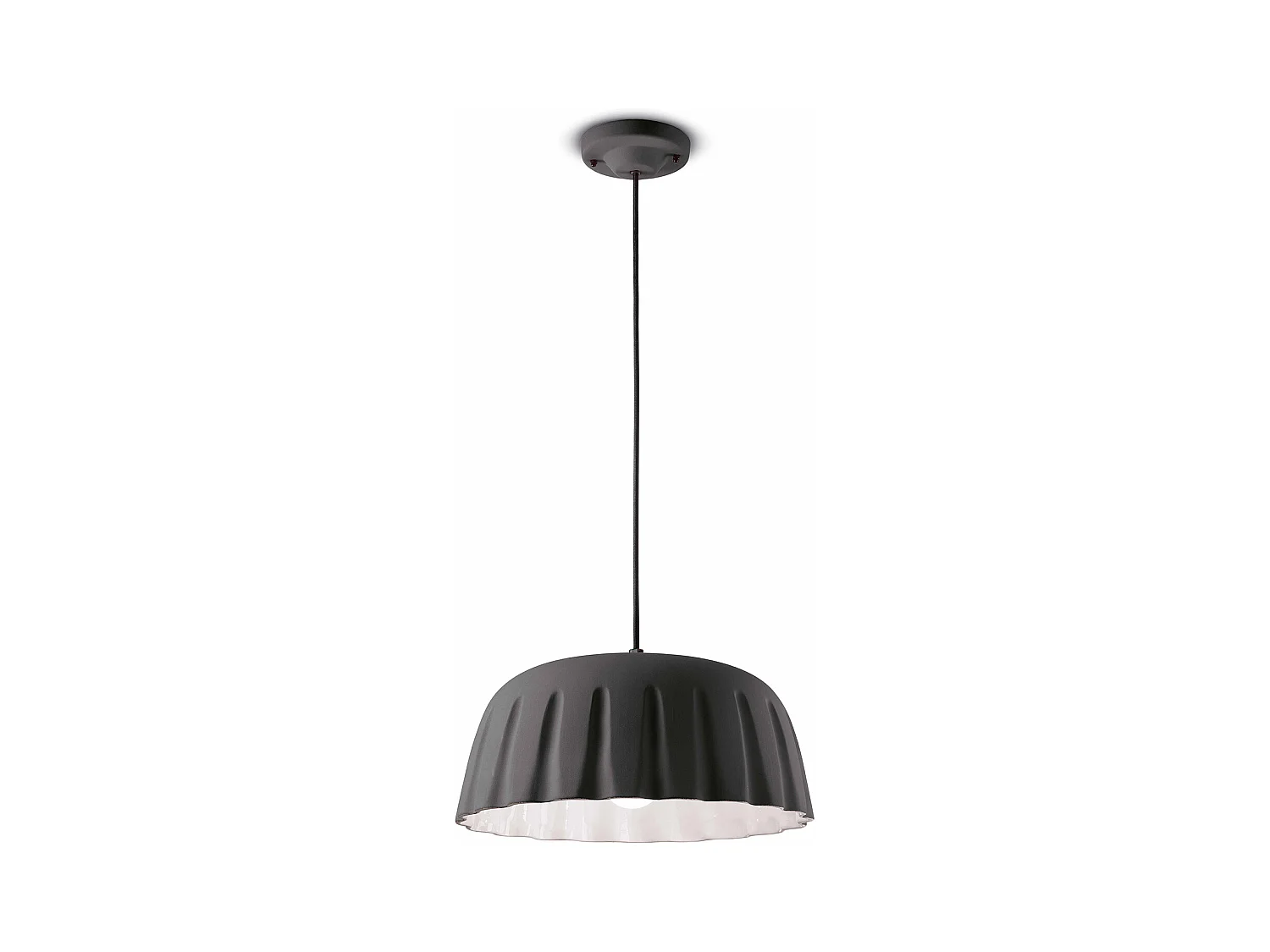 Sospensione Grande Vintage Decò Madame Gres Ceramica Grigio Nerastro 1 Luce E27