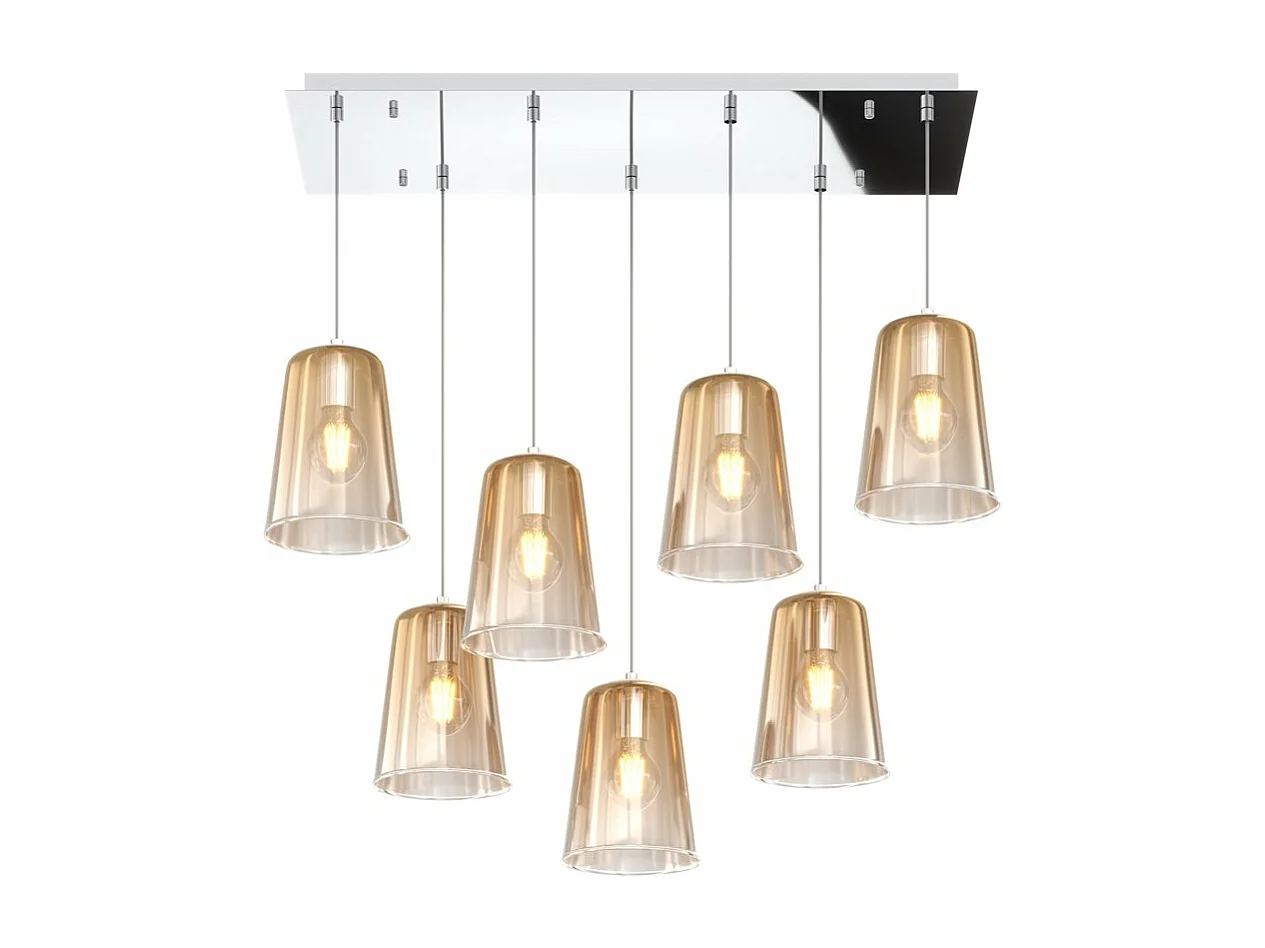 Sospensione Cromo Rettangolare 7 Luci Ambra