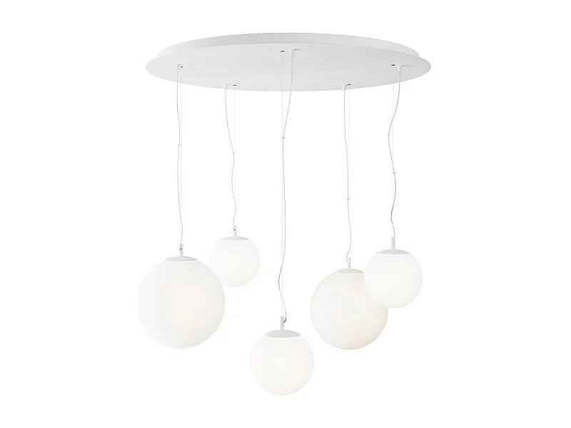 Lampadario Minimal Basic Form In Metallo Bianco 5 Luci Con Diffusori In Vetro