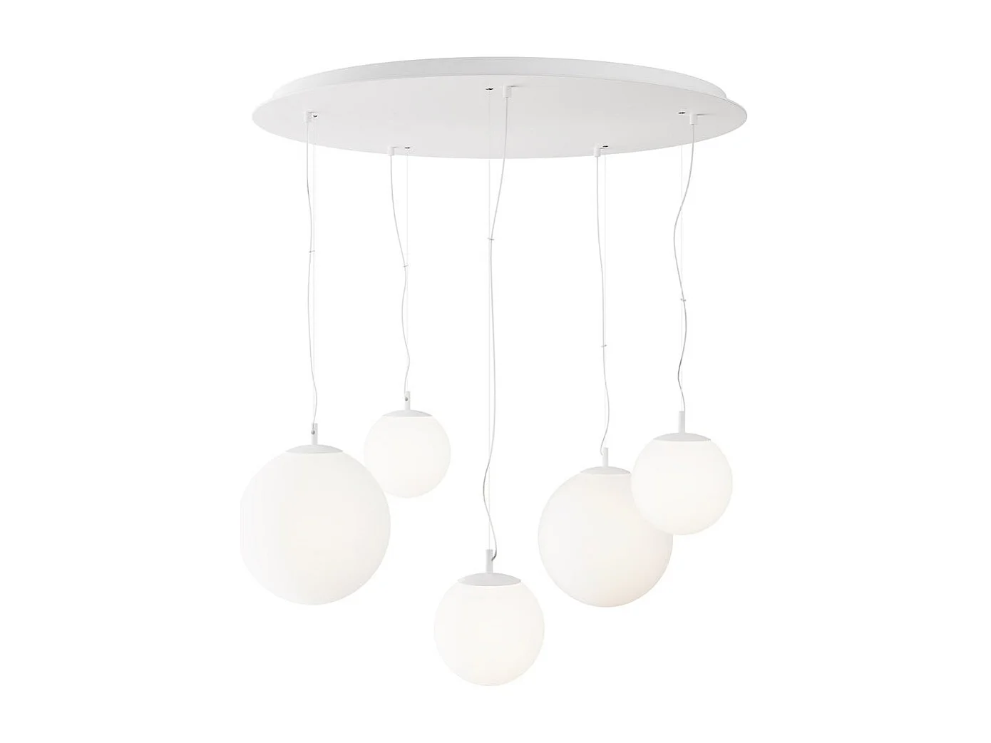 Lampadario Minimal Basic Form In Metallo Bianco 5 Luci Con Diffusori In Vetro