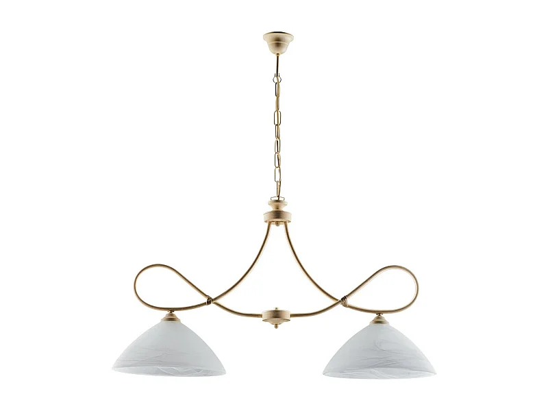 Lustre Dallas ivoire, effet décapé et or antique, verre albâtre d.13, 2 lumières, idéal pour petites pièces