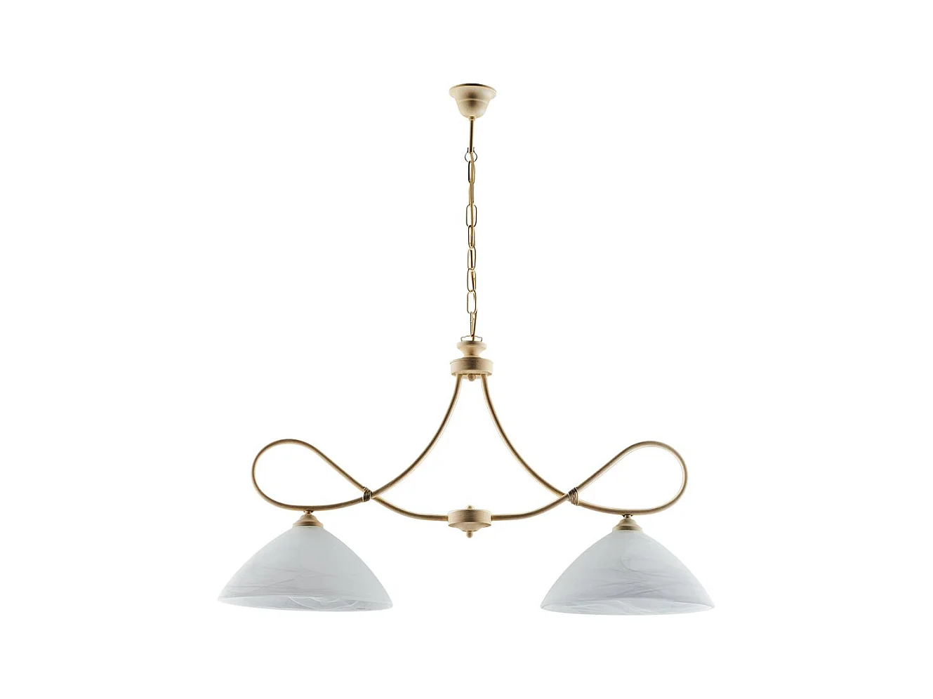 Dallas – Kronleuchter elfenbeinfarben, Goldeffekt, Alabasterglas Ø13, 2-flammig, L92x30 – BL217-S2-AV