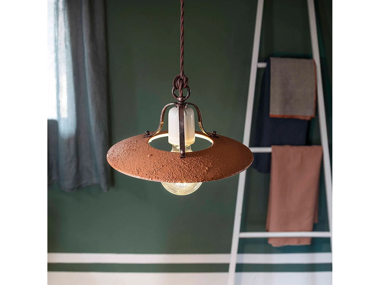 Lampadario Classico Bologna Metallo E Ceramica Nero Sfumato Rame 30Cm 1 Luce E27