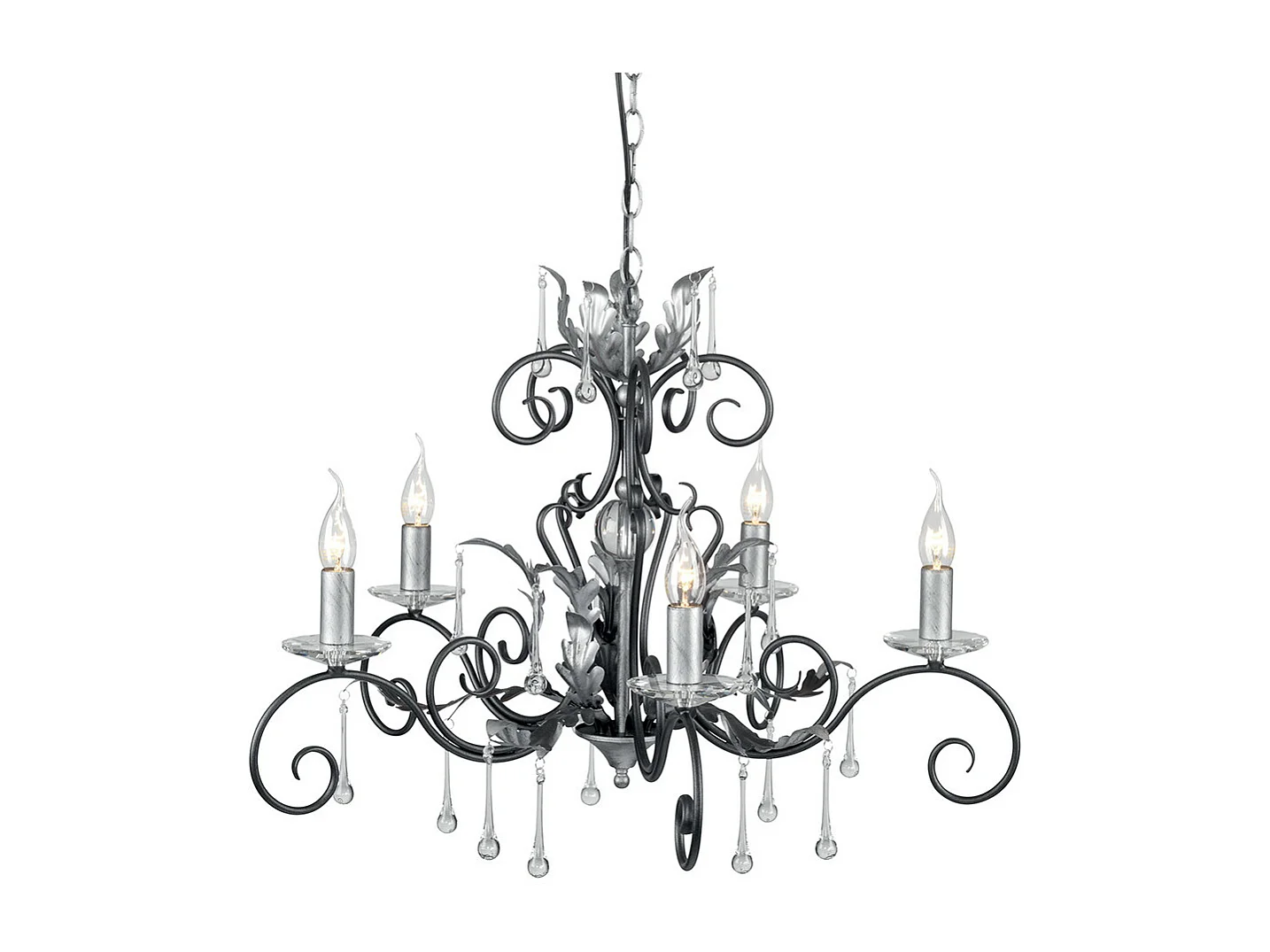 Elstead Amarilli - Lampadario a 5 luci nero, motivo floreale foglie argento, E14