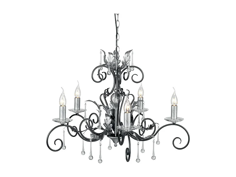 Elstead Amarilli - Lampadario a 5 luci nero, motivo floreale foglie argento, E14