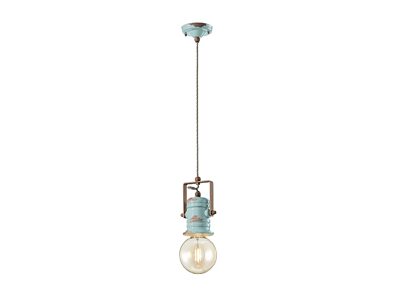 Lampadario Industrial Minimal Urban Ferro Ceramica Vintage Azzurro 1 Luce E27