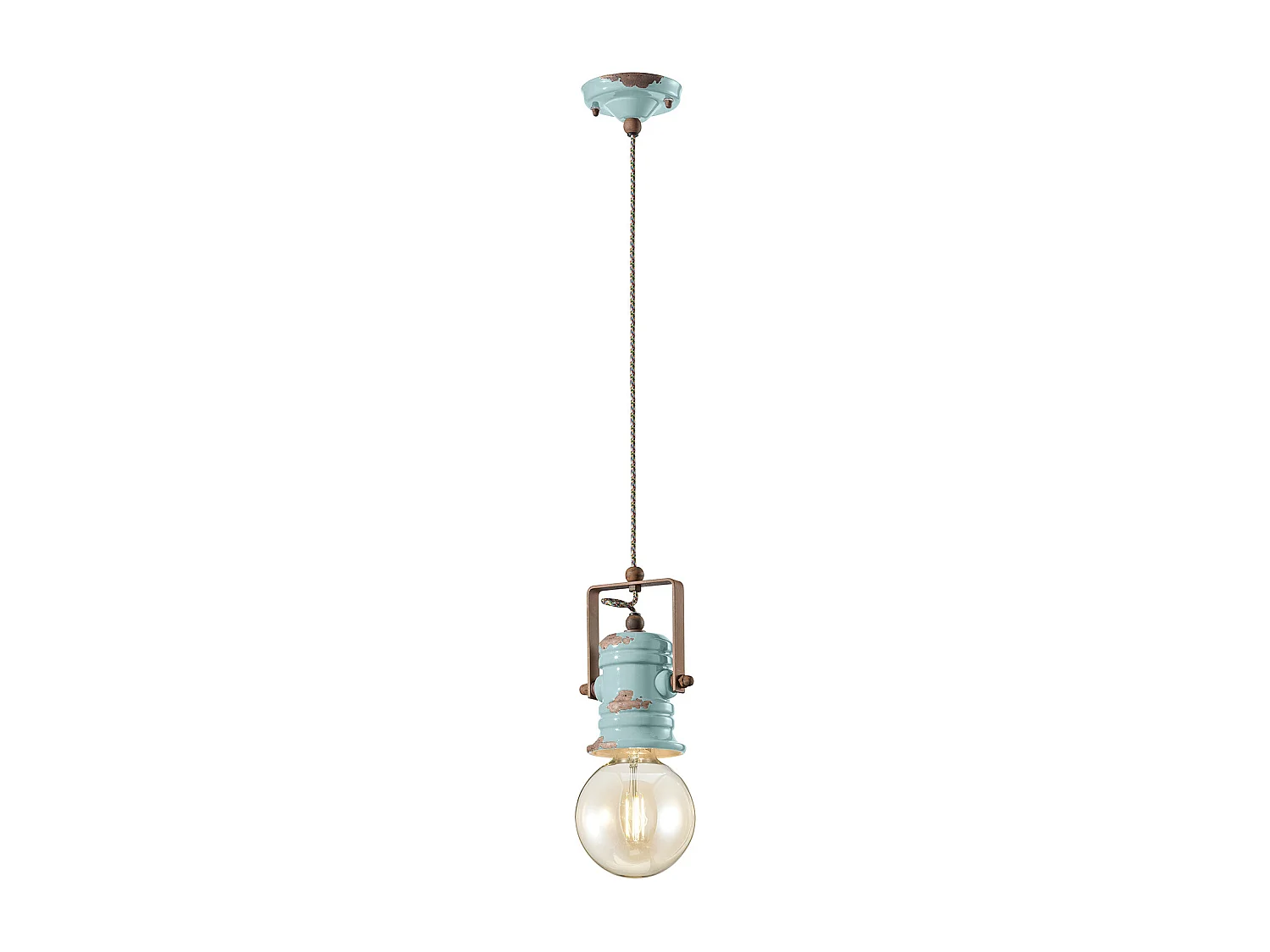 Lampadario Industrial Minimal Urban Ferro Ceramica Vintage Azzurro 1 Luce E27