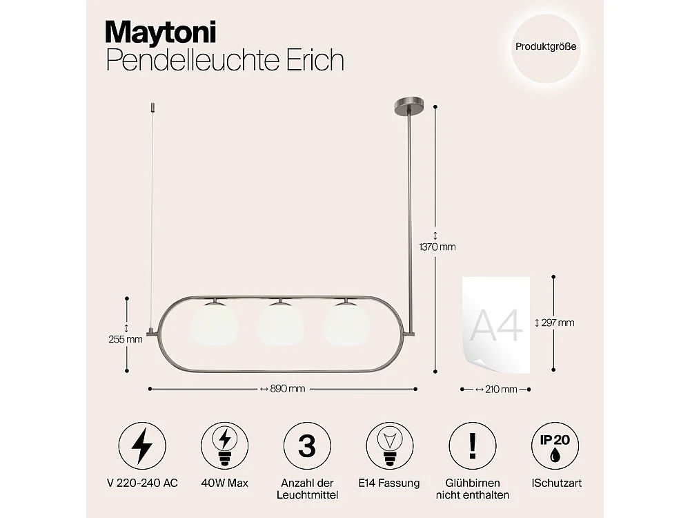 Maytoni Erich Plafoniera moderna a sospensione globo a 3 luci nichel E14