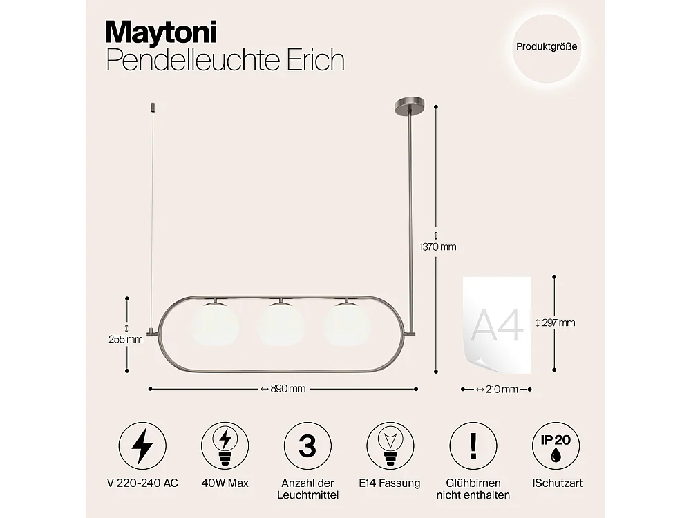 Maytoni Erich Plafoniera moderna a sospensione globo a 3 luci nichel E14