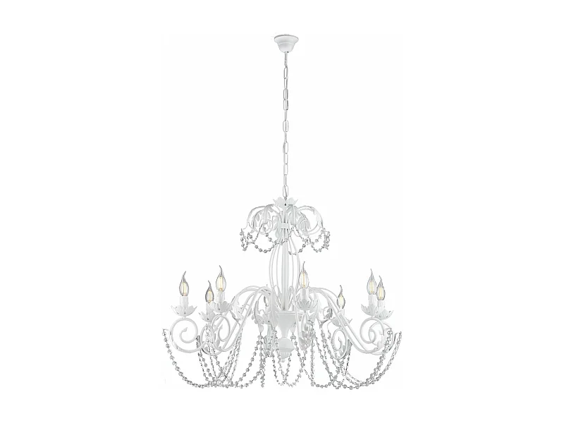 Damasco Lustre en fer laqué blanc décoration effet shabby chic et strass cristal 8 lumières 130 d.90 BL77-8-BCO