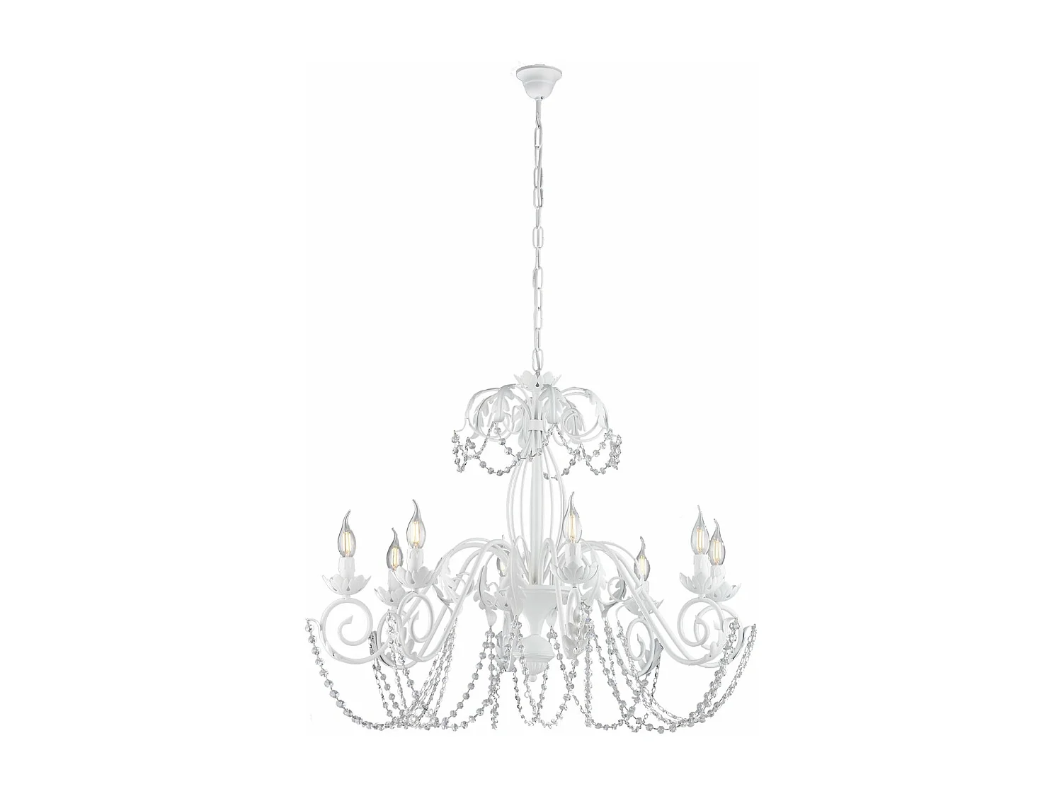 Damasco Lustre en fer laqué blanc décoration effet shabby chic et strass cristal 8 lumières 130 d.90 BL77-8-BCO
