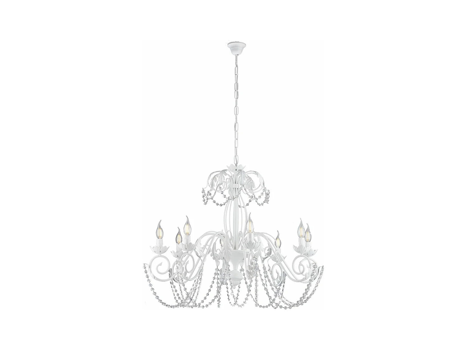 Damasco Lustre en fer laqué blanc décoration effet shabby chic et strass cristal 8 lumières 130 d.90 BL77-8-BCO