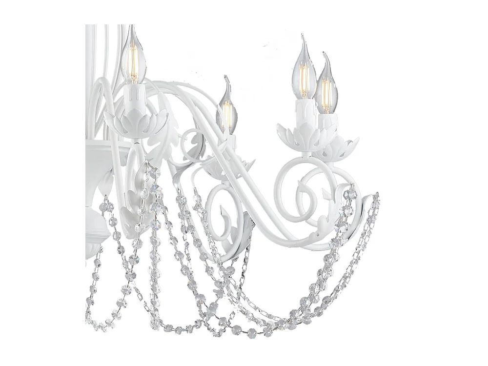 Damasco Lustre en fer laqué blanc décoration effet shabby chic et strass cristal 8 lumières 130 d.90 BL77-8-BCO