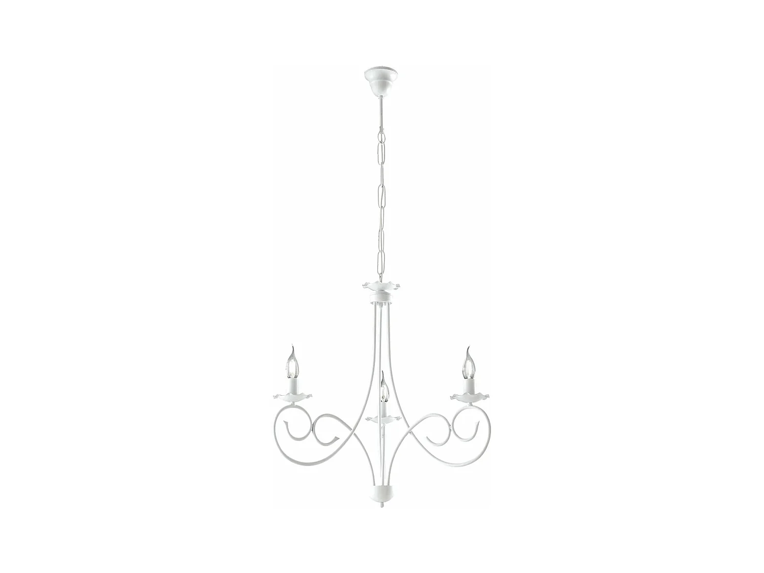 Alma Lustre en fer laqué blanc décoration effet shabby chic 3 lumières 120 d.50 BL130-3-BCO