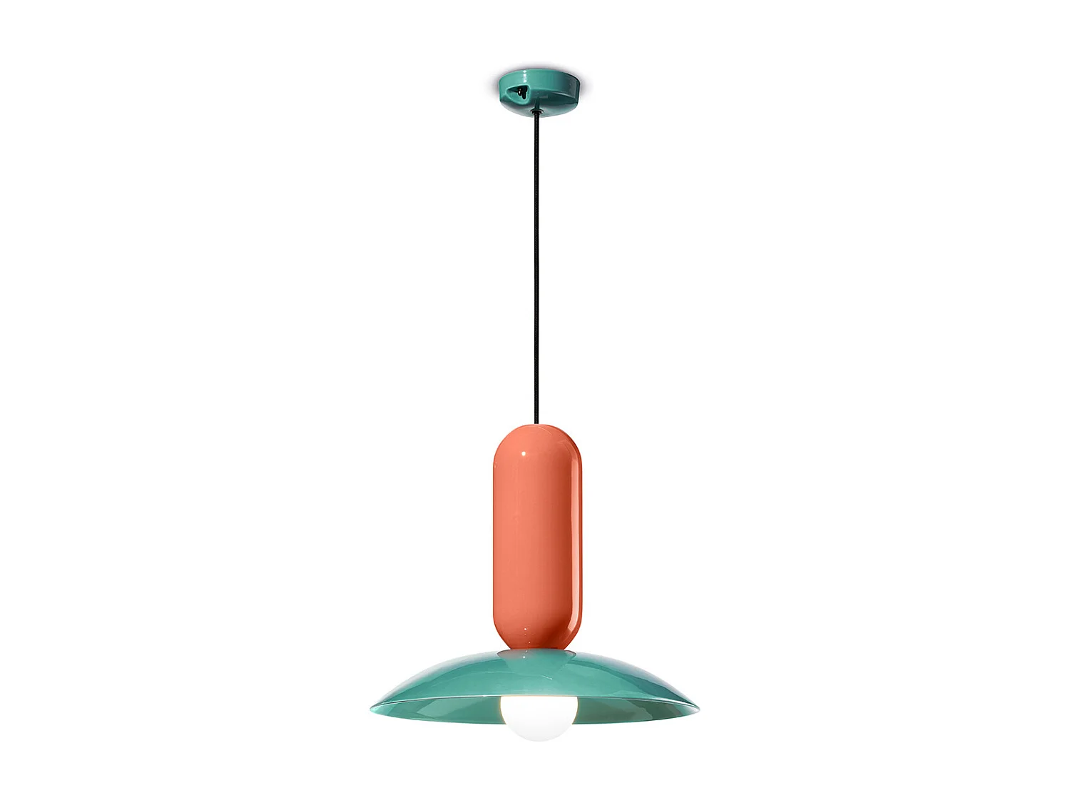 Lampadario Vintage Decò Pau Ceramica Turchese E Arancio Pokè 1 Luce E27