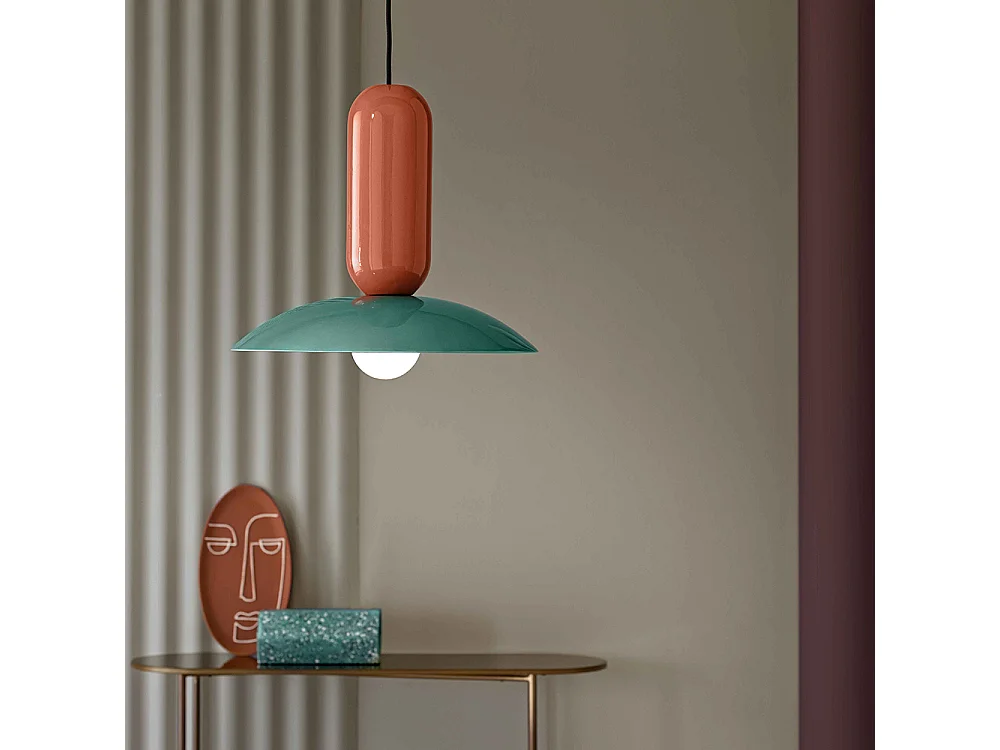Lampadario Vintage Decò Pau Ceramica Turchese E Arancio Pokè 1 Luce E27