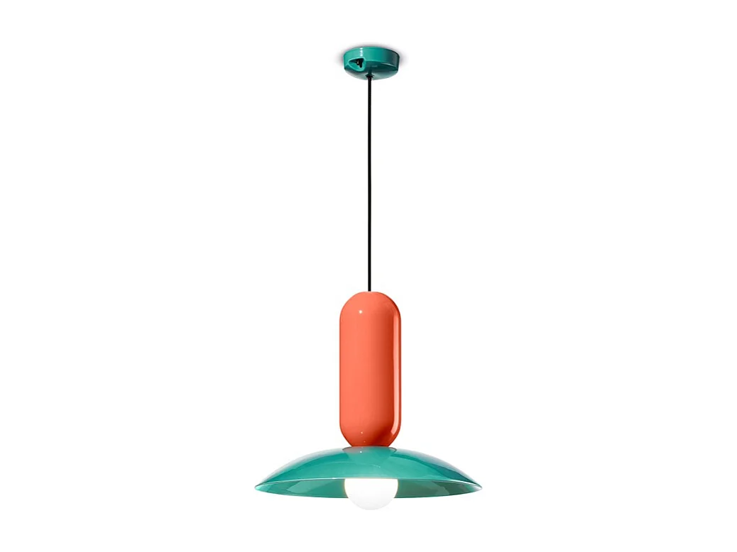 Lampadario Vintage Decò Pau Ceramica Turchese E Arancio Pokè 1 Luce E27