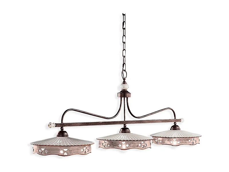 Lampadario Classico Alessandria Ferro E Ceramica Nero Sfumato Rame 3 Luci E27