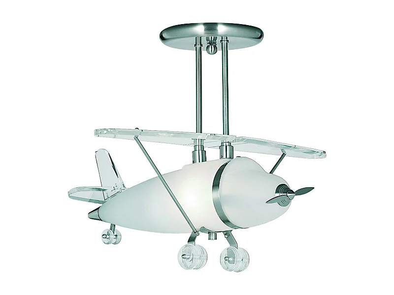 Searchlicht Novelty - 1 licht Novelty Flugzeug Semi Flush Deckenleuchte Satin Silber und Glas, E27