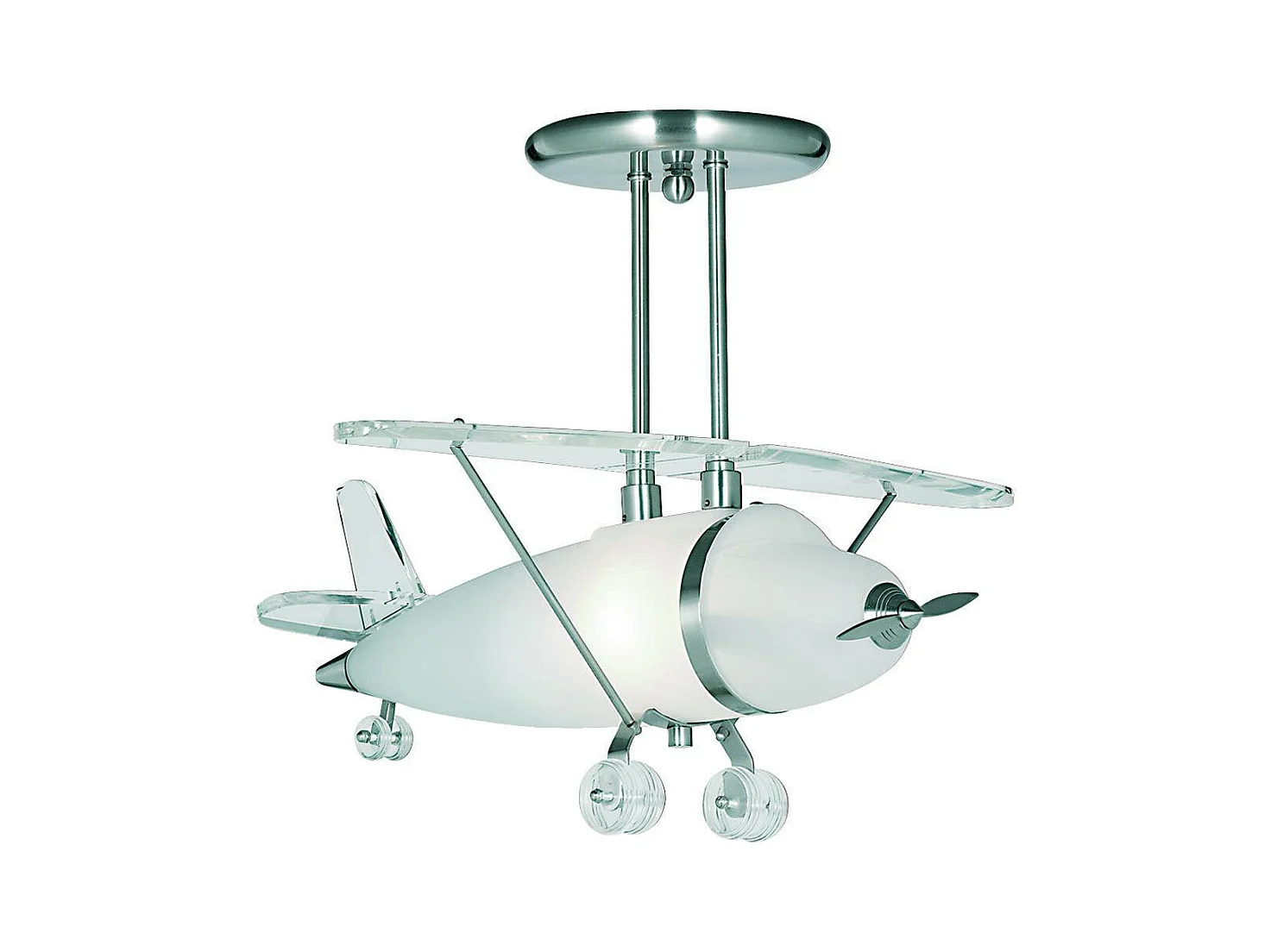 Searchlicht Novelty - 1 licht Novelty Flugzeug Semi Flush Deckenleuchte Satin Silber und Glas, E27