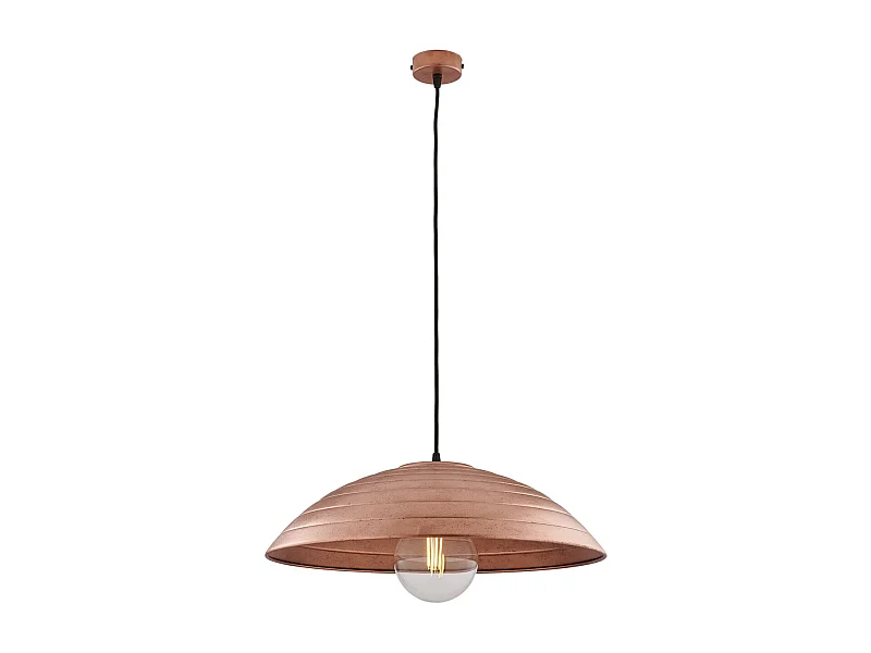 Suspension Expéditeur d.50 cm, fer noir, déco cuivre antique, câble tissu réglable, 1 lumière, ambiance vintage