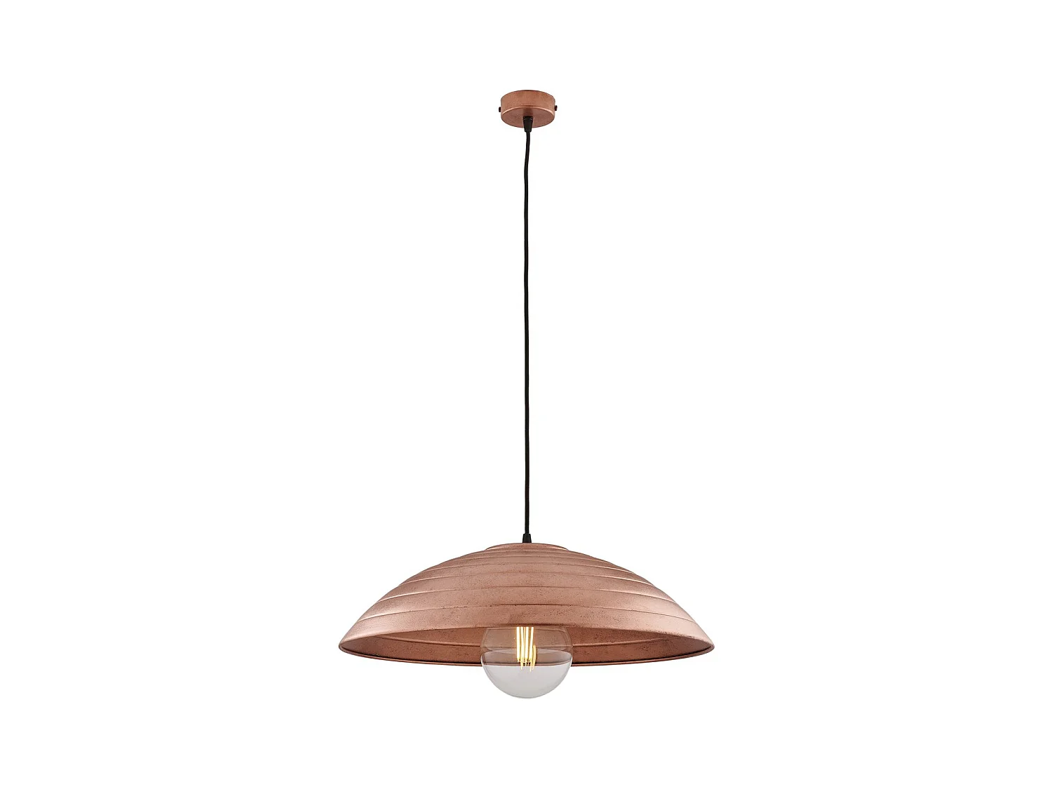 Suspension Expéditeur d.50 cm, fer noir, déco cuivre antique, câble tissu réglable, 1 lumière, ambiance vintage
