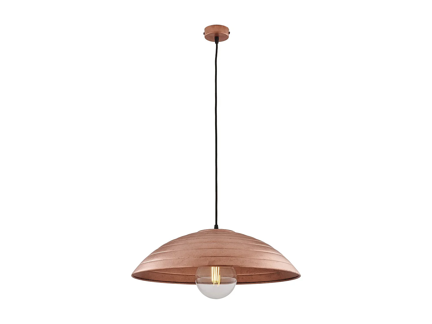 Suspension Expéditeur d.50 cm, fer noir, déco cuivre antique, câble tissu réglable, 1 lumière, ambiance vintage