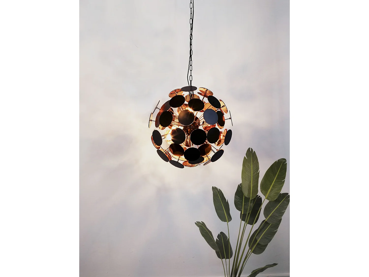 Lampadario Contemporaneo Disco Acciaio Nero Policarbonato Oro 6 Luci E14