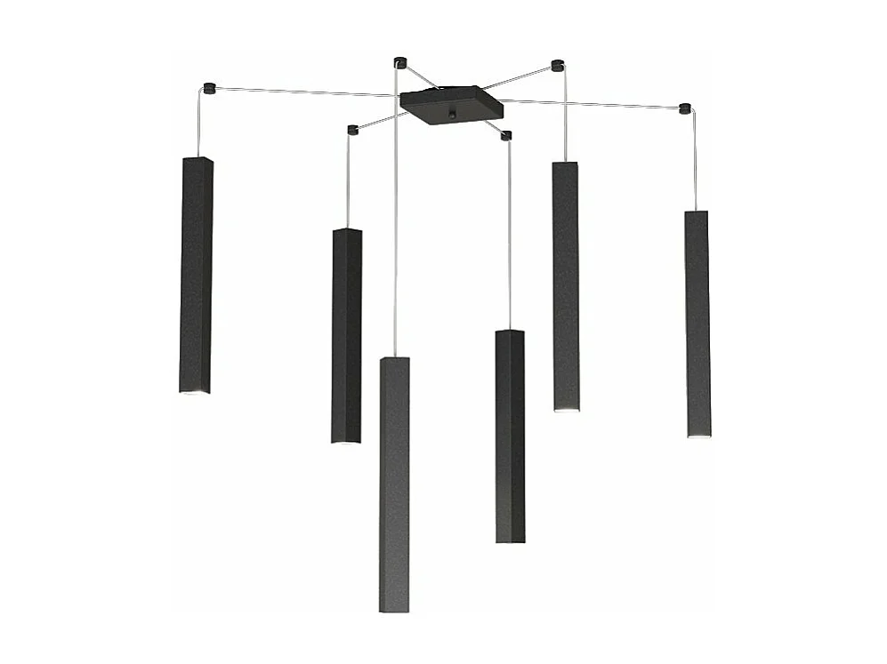 Square Tube Sospensione 6 Luci Nero Cavo Cm.250 Con Base