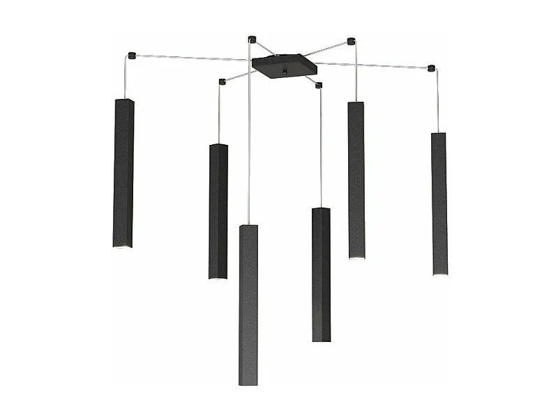 Square Tube Sospensione 6 Luci Nero Cavo Cm.250 Con Base