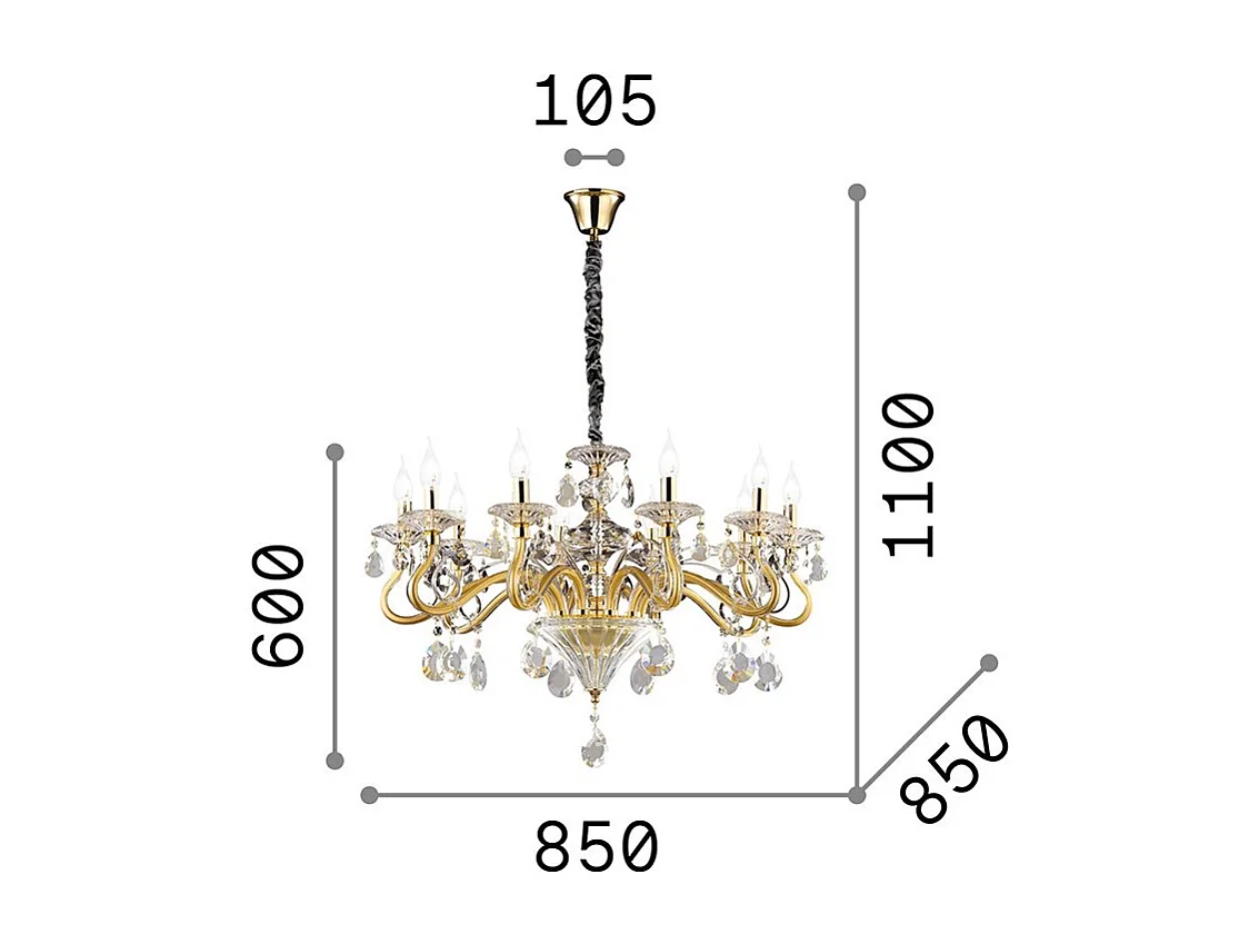 Ideal Lux Negresco - Lámpara de araña de 10 luces, acabado dorado, E14