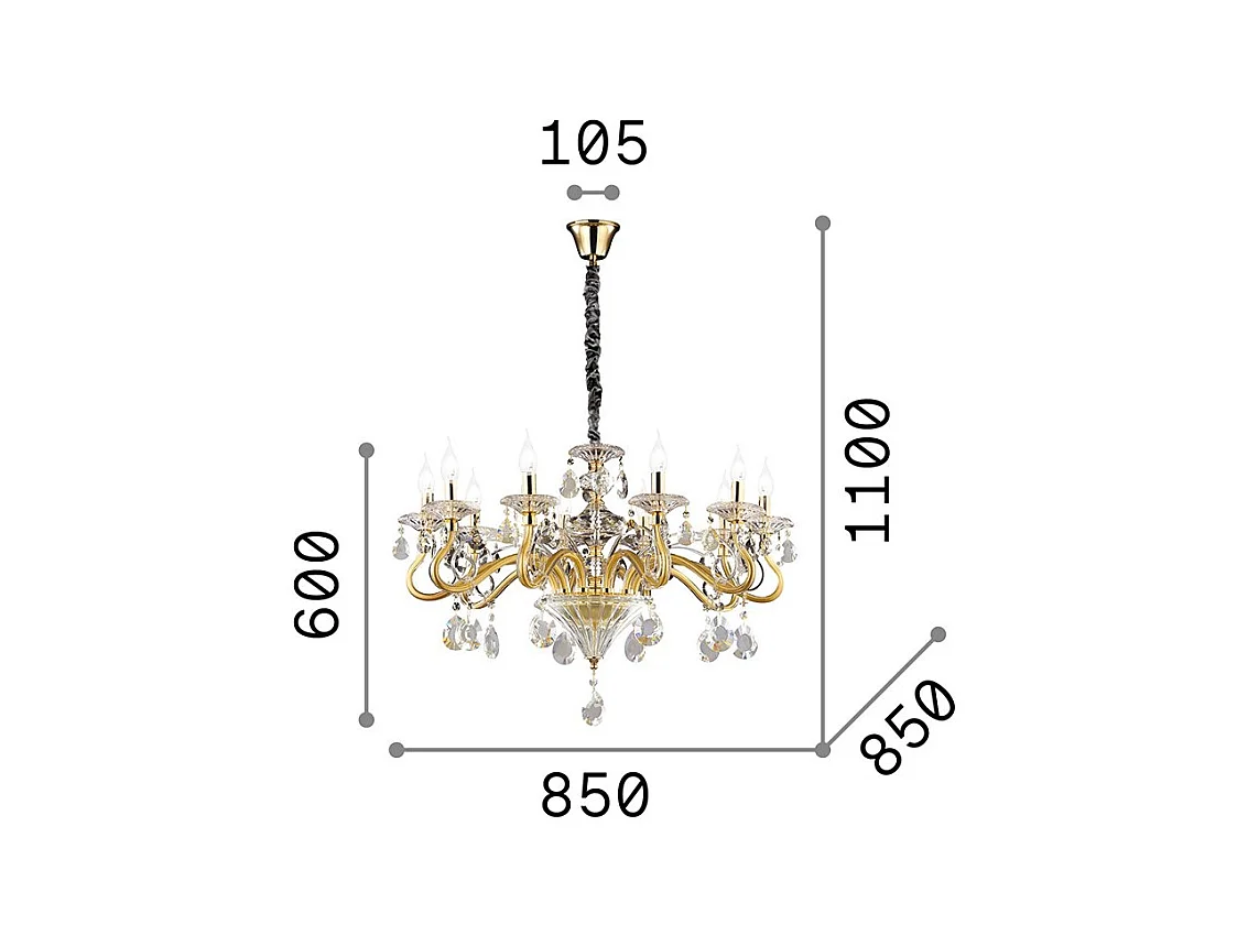 Ideal Lux Negresco - Lampadario a 10 luci finitura oro, attacco E14