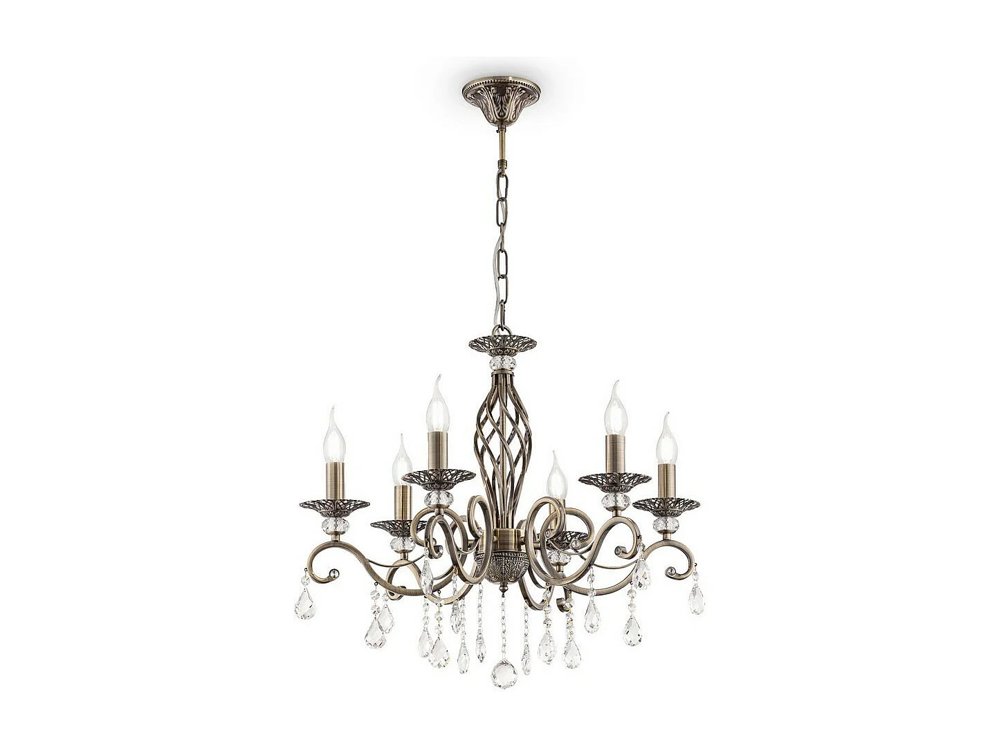 Grace Lampadario Ottone & Cristallo, 6 Luci, E14