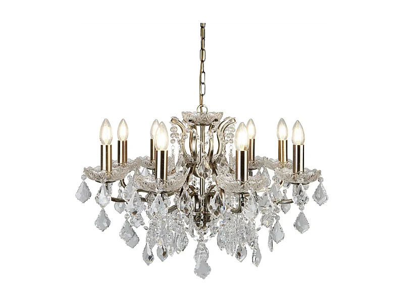 Lampadario Classico Parigi Acciaio Ottone Vetro Trasparente 8 Luci E14