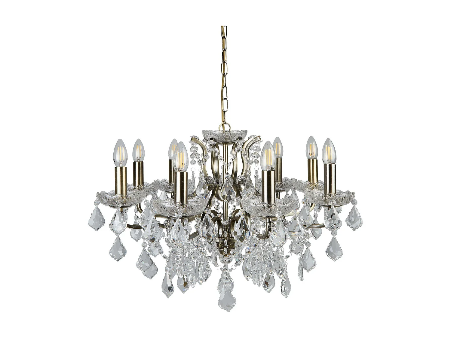 Lampadario Classico Parigi Acciaio Ottone Vetro Trasparente 8 Luci E14