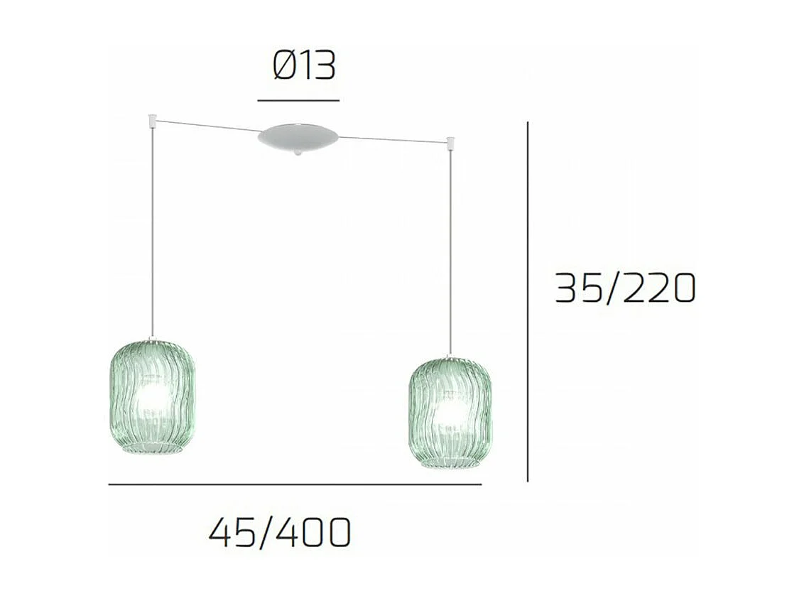Sospensione Bianco 2 Luci Spostabile Vetri Verde