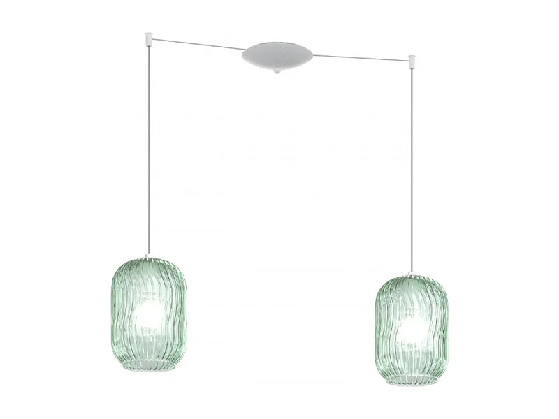 Sospensione Bianco 2 Luci Spostabile Vetri Verde